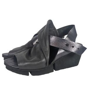 Trippen Rail F Metallic Charcoal Architectural Wedge Sandals Grey Black Size 37